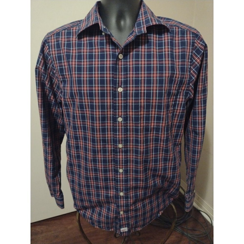 Vineyard Vines Slim Fit Murray Short Long Sleeve Small S Navy Blue Red Cotton